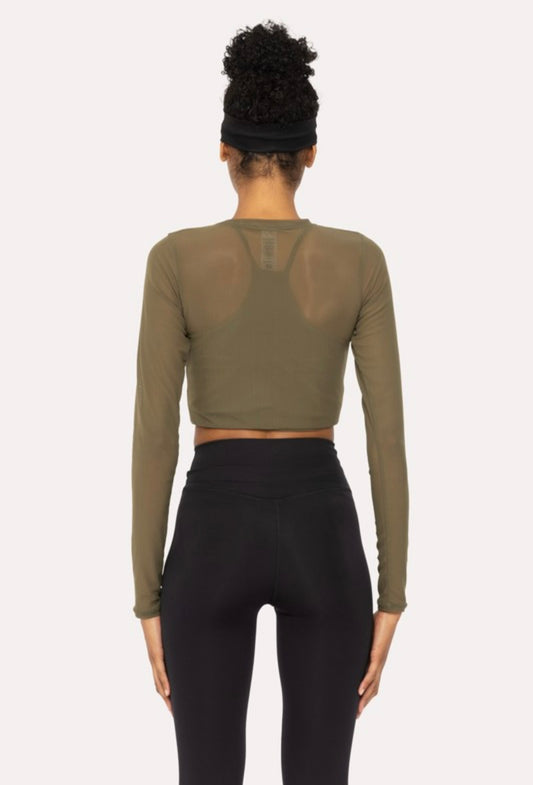 Mesh Sheer Illusion Top Ivy Green