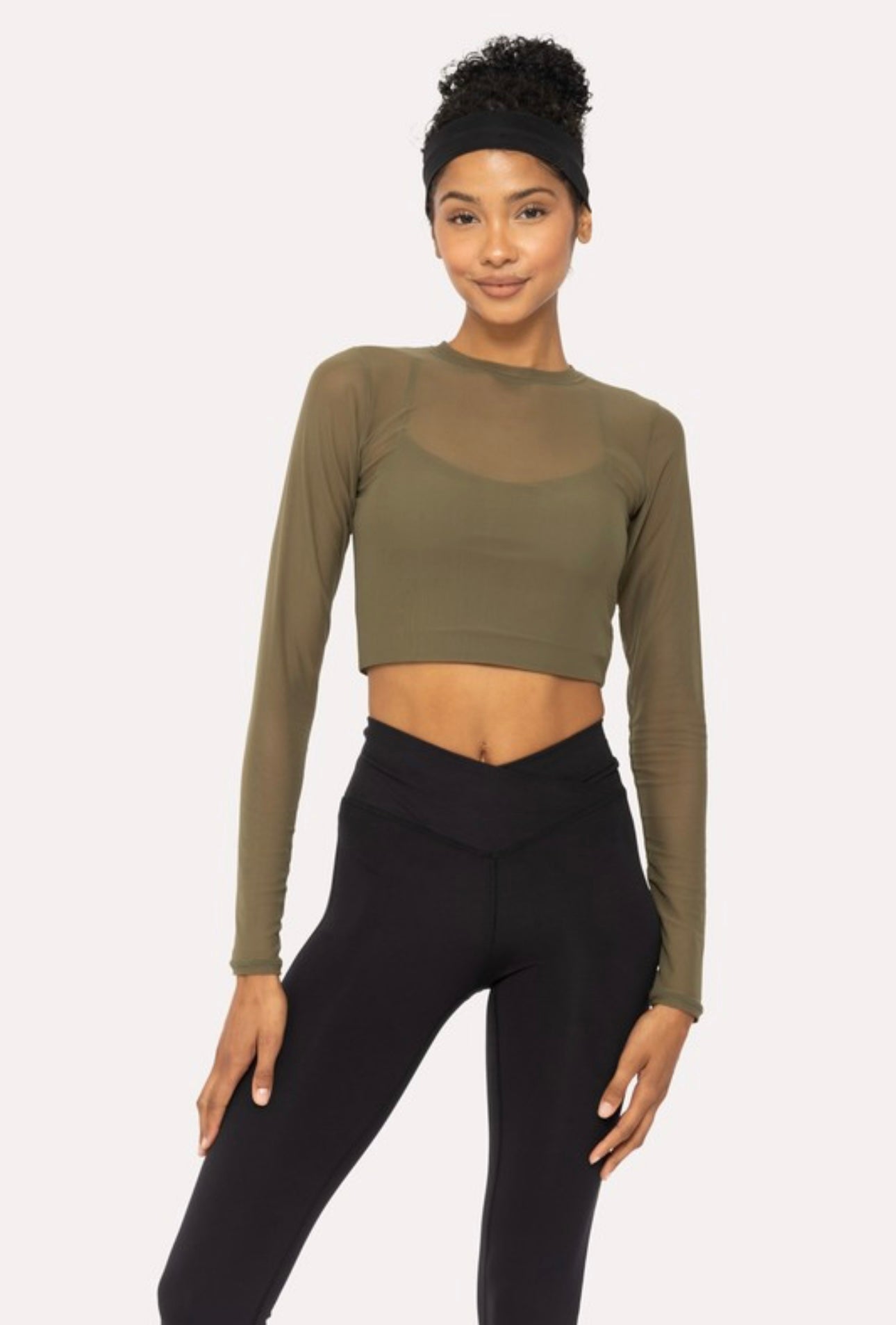 Mesh Sheer Illusion Top Ivy Green